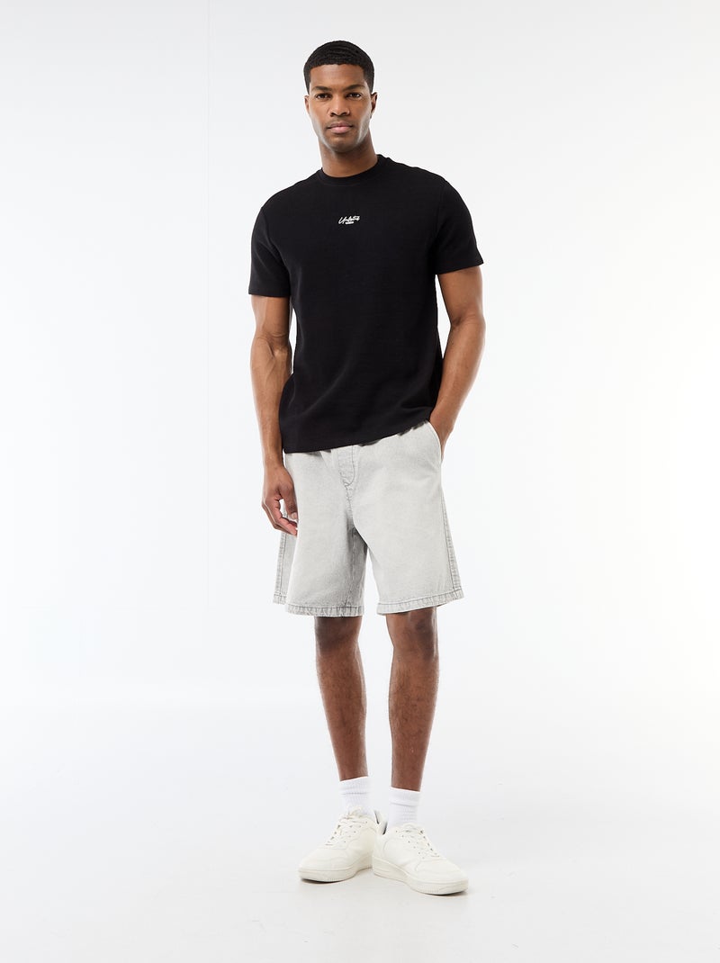 T-shirt em piqué de algodão com mangas curtas Cinza - Kiabi