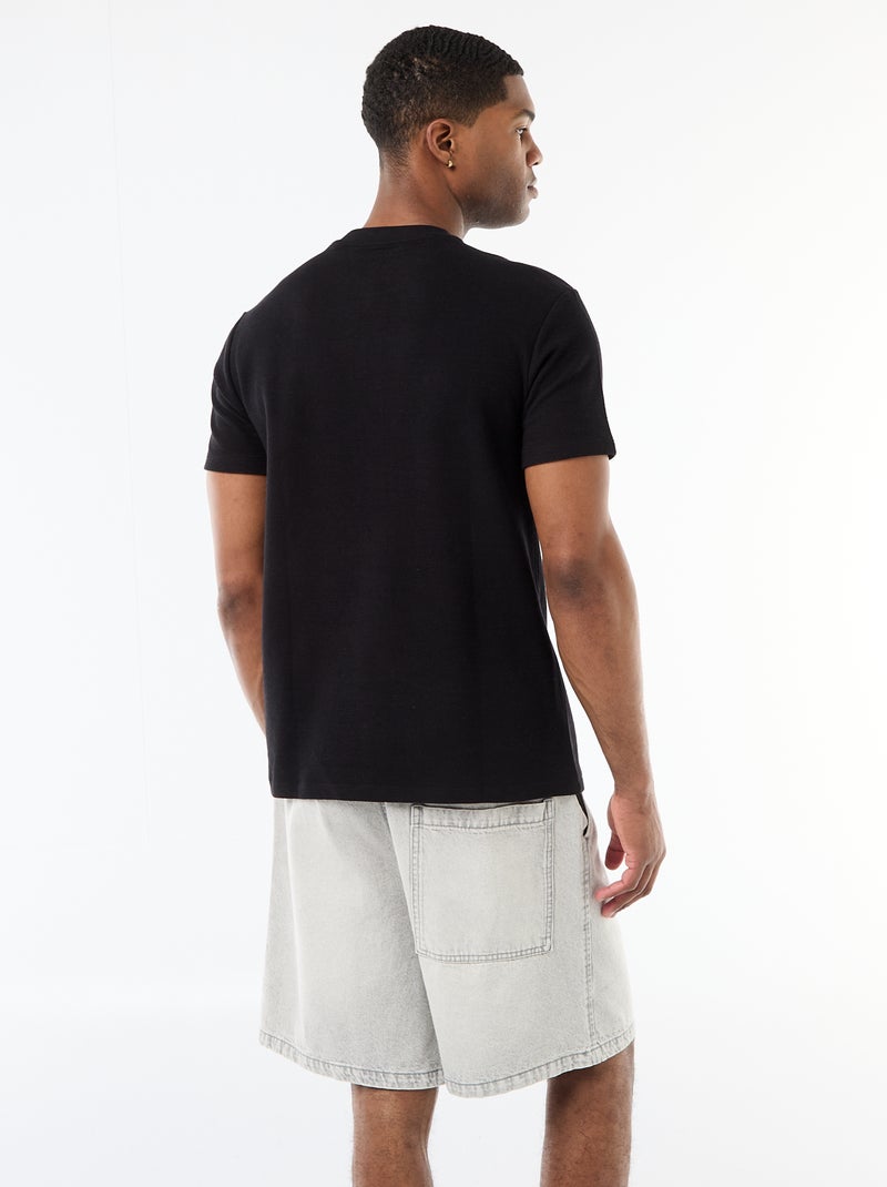 T-shirt em piqué de algodão com mangas curtas Cinza - Kiabi