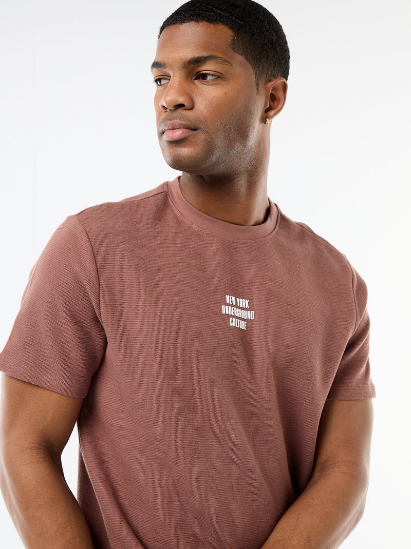 T-shirt em piqué de algodão com mangas curtas Cinza - Kiabi