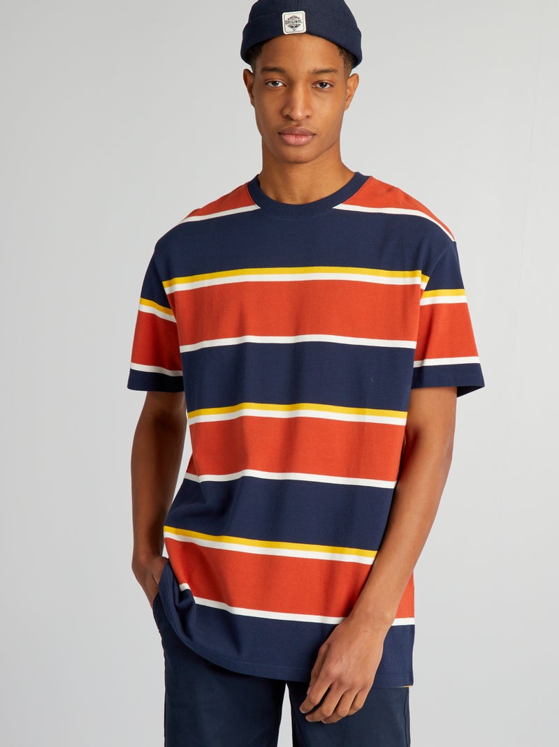 T-shirt em piqué de algodão (+ de 1,90 m) Laranja - Kiabi