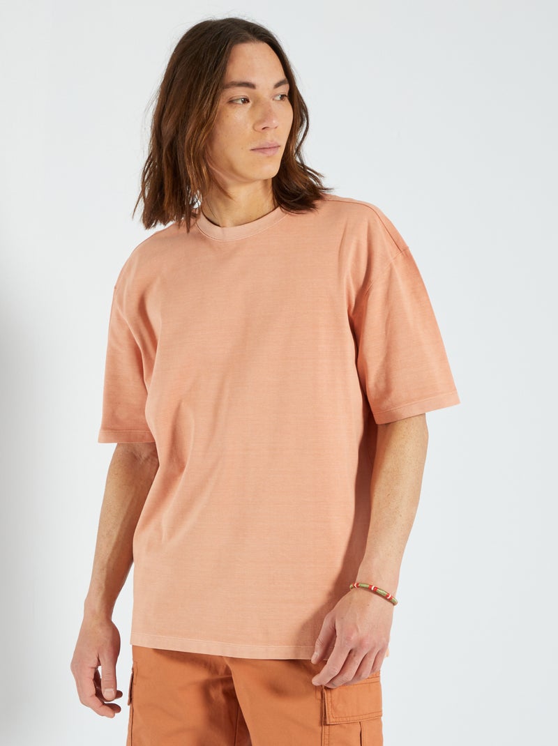 T-shirt em piqué de algodão Rosa - Kiabi