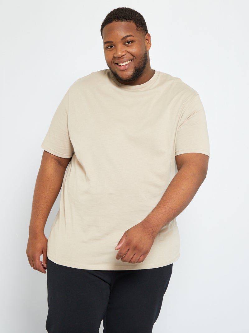 T-shirt em puro algodão bege - Kiabi
