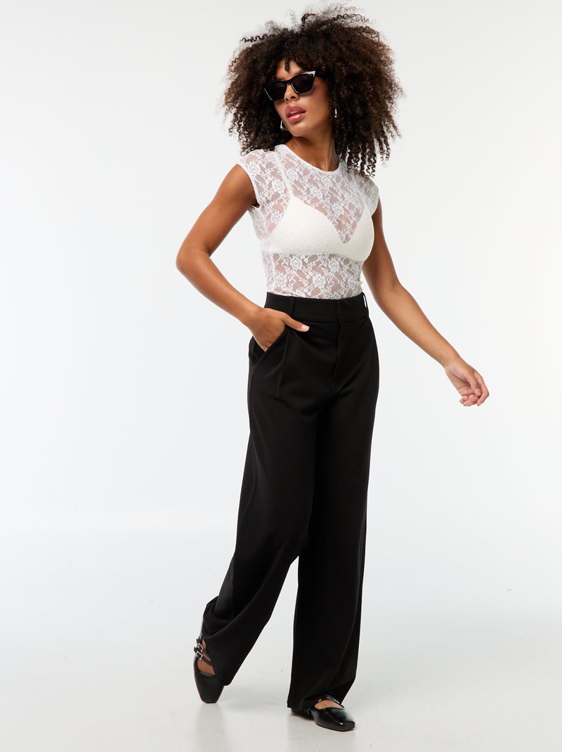 T-shirt em renda ajurada Branco - Kiabi