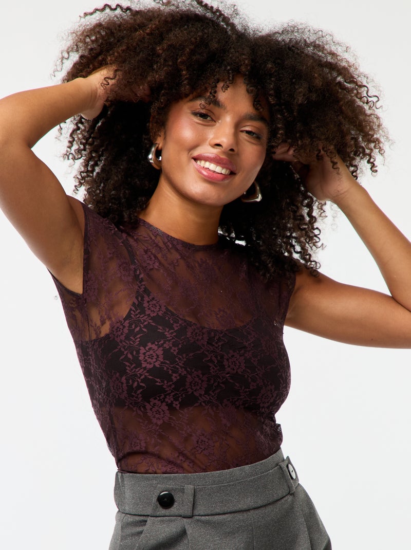 T-shirt em renda ajurada Vermelho - Kiabi