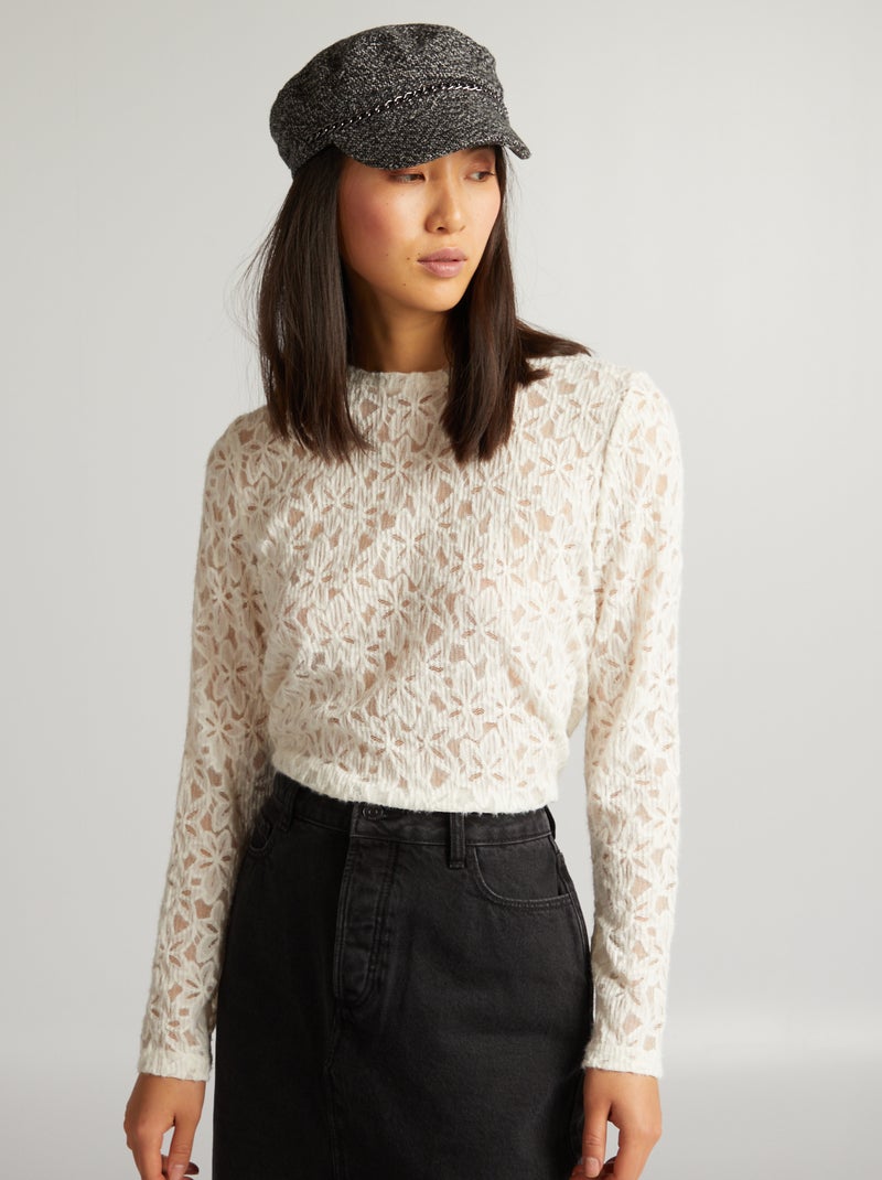 T-shirt em renda Branco - Kiabi