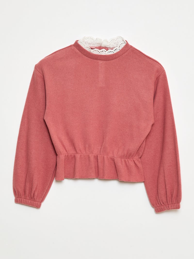 T-shirt em renda liso Rosa - Kiabi