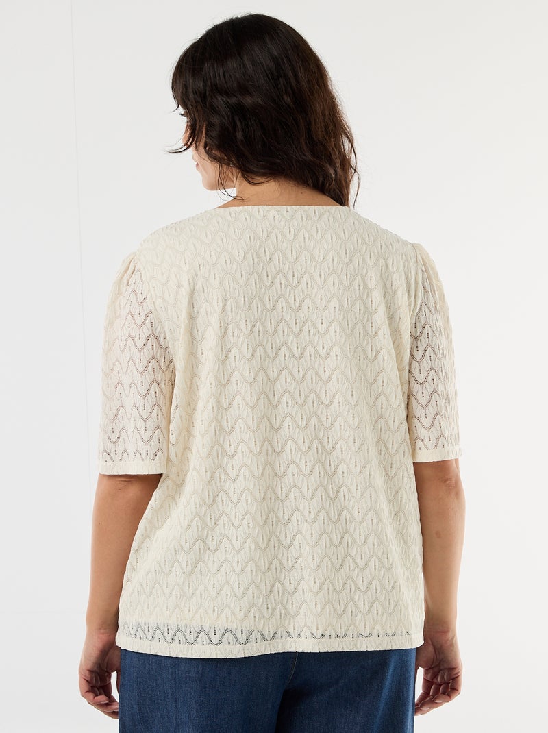 T-shirt em renda vazada Bege - Kiabi