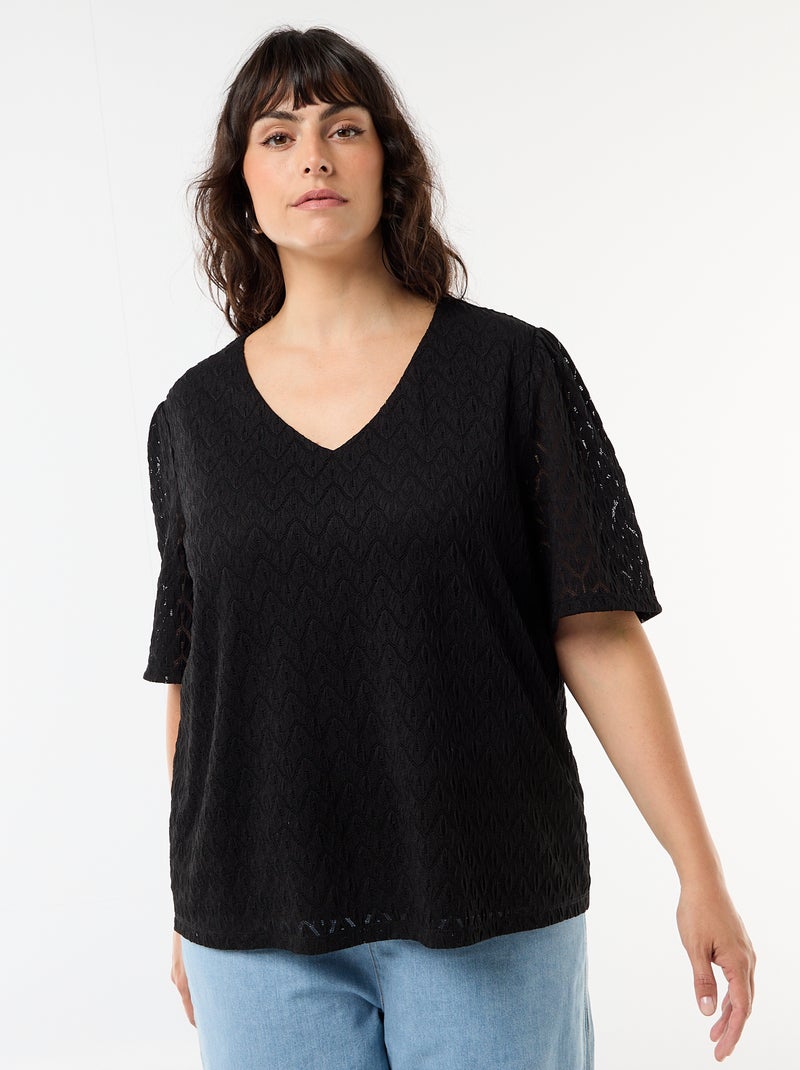 T-shirt em renda vazada Preto - Kiabi