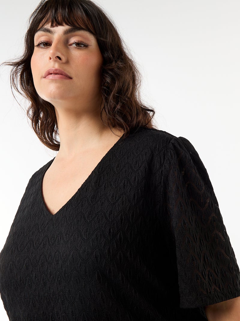 T-shirt em renda vazada Preto - Kiabi