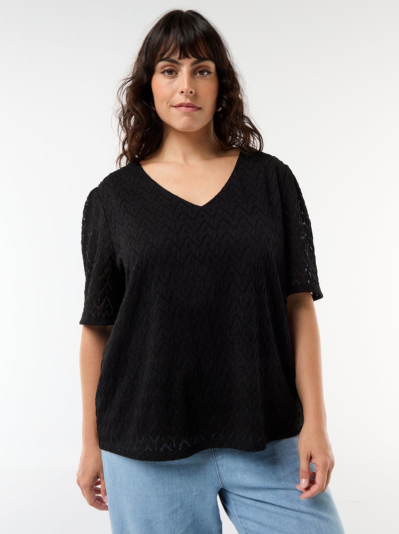 T-shirt em renda vazada Preto - Kiabi