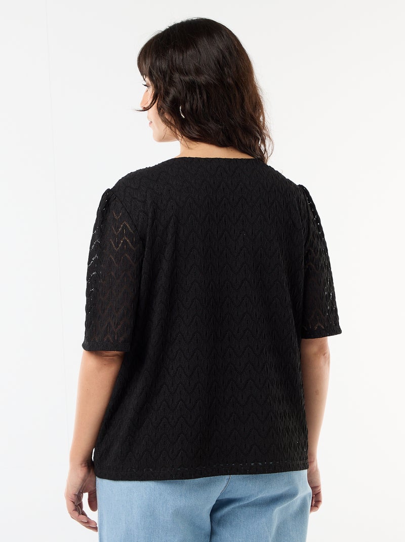 T-shirt em renda vazada Preto - Kiabi