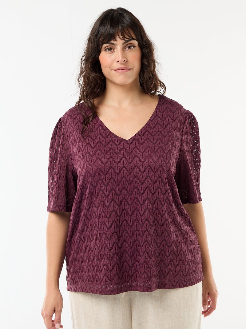 T-shirt em renda vazada Rosa - Kiabi