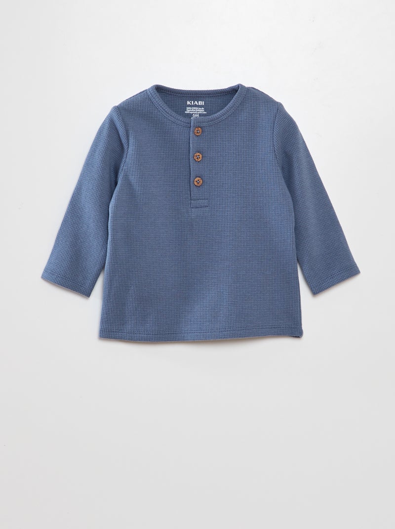 T-shirt em tecido gofrado AZUL - Kiabi