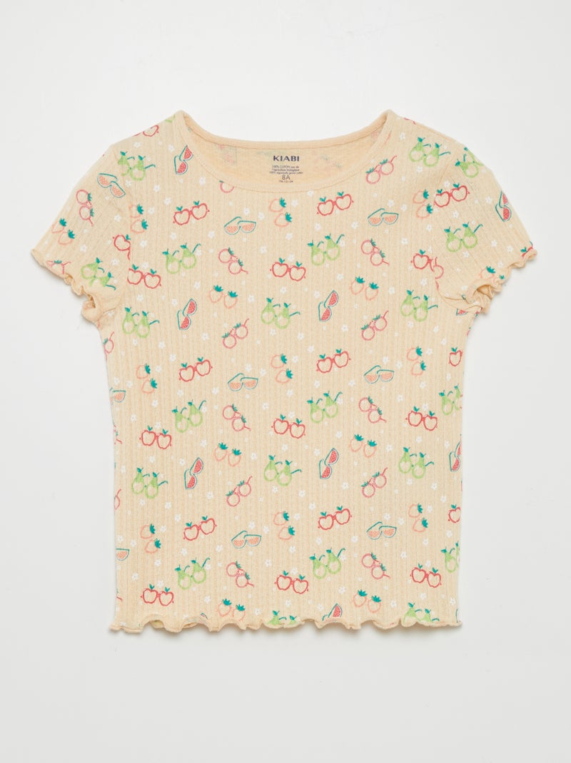 T-shirt em tecido gofrado BEGE - Kiabi