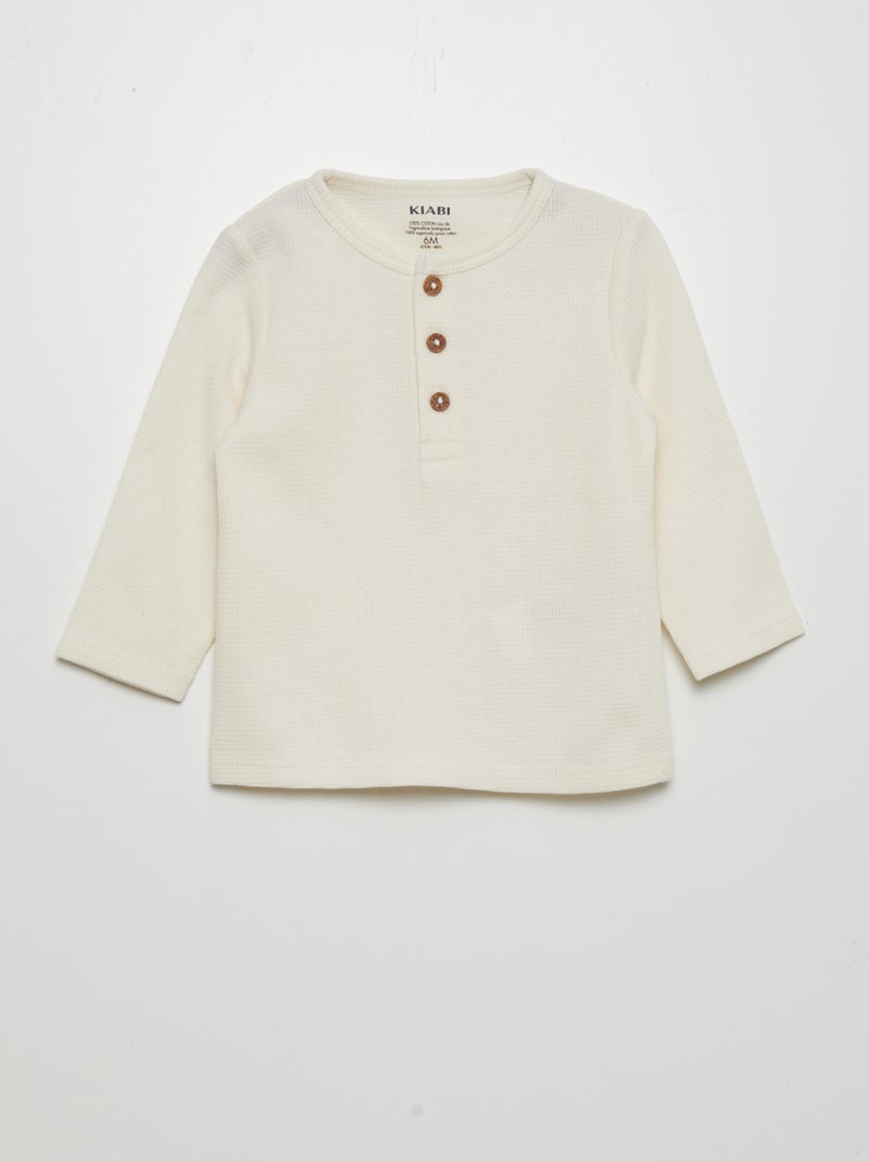 T-shirt em tecido gofrado Branco - Kiabi