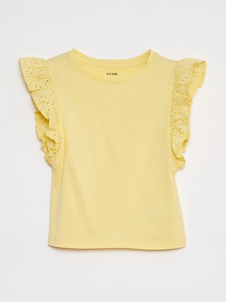 T-shirt em voile de algodão com bordado inglês