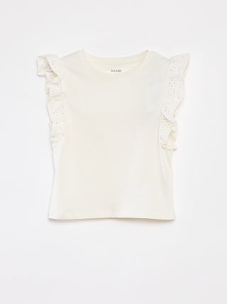 T-shirt em voile de algodão com bordado inglês