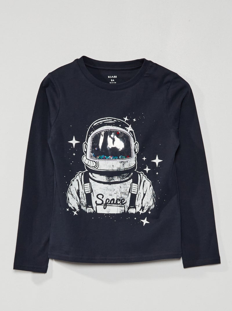 T-shirt 'espaço' com lantejoulas AZUL - Kiabi