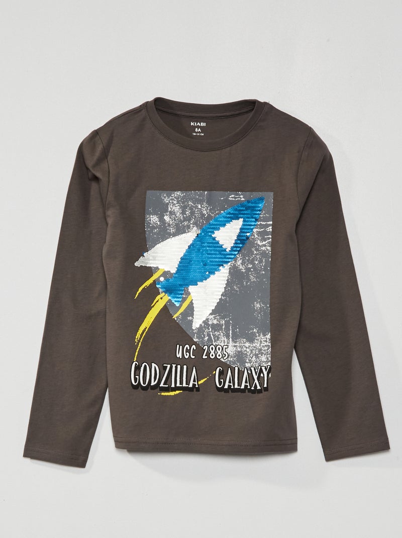 T-shirt 'espaço' com lantejoulas CINZA - Kiabi