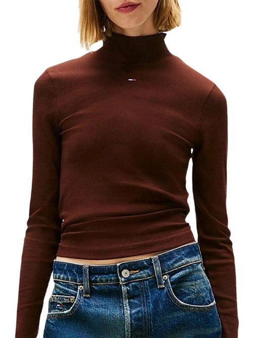 T-shirt Essencial de Gola Alta Marrom Tommy Hilfiger para Mulher - Kiabi T-shirt Essencial de Gola Alta Marrom Tommy Hilfiger para Mulher - Kiabi