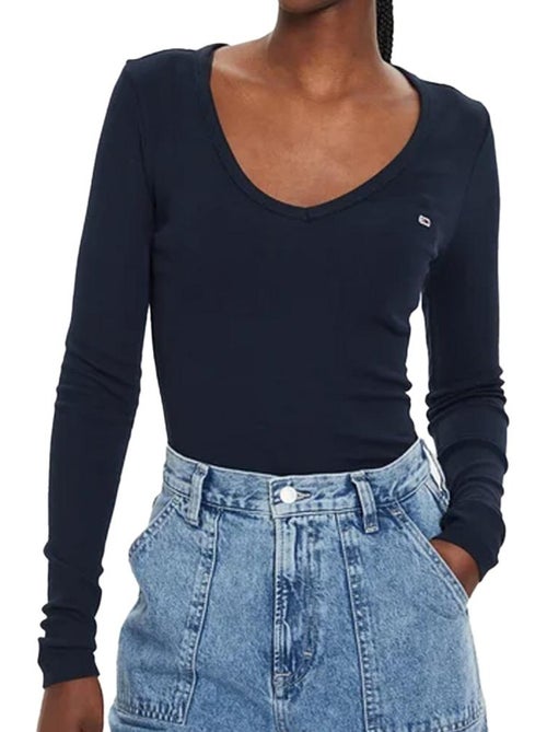 T-shirt essencial de manga comprida para mulher tommy hilfiger azul-marinho - Kiabi