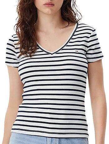 T-shirt Essencial Tommy Hilfiger para Mulher em Preto/Branco