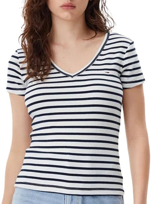 T-shirt Essencial Tommy Hilfiger para Mulher em Preto/Branco - Kiabi T-shirt Essencial Tommy Hilfiger para Mulher em Preto/Branco - Kiabi