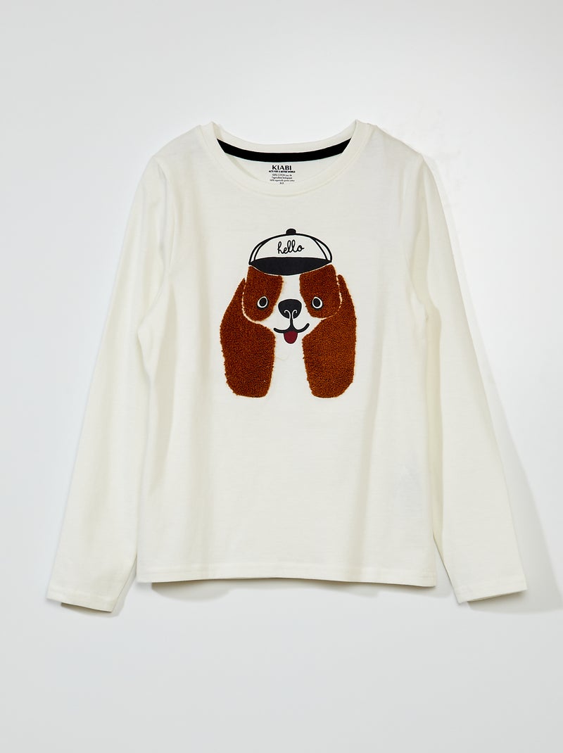 T-shirt estampada + aplicação BRANCO - Kiabi
