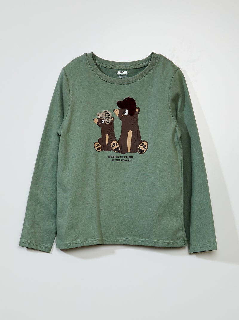T-shirt estampada + aplicação VERDE - Kiabi