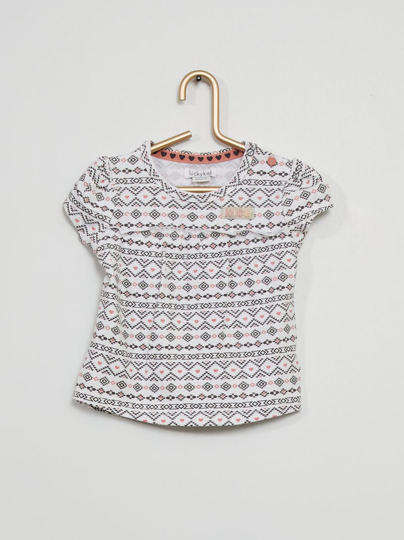 T-shirt estampada 'azteca' Branco - Kiabi