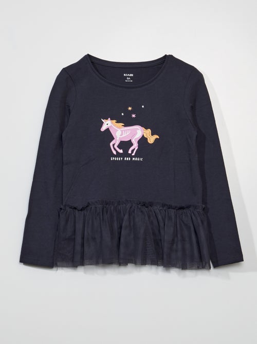 T-shirt estampada com aplicação em tule - Halloween - Kiabi
