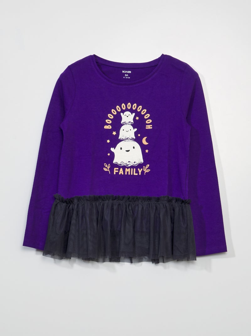 T-shirt estampada com aplicação em tule - Halloween ROSA - Kiabi
