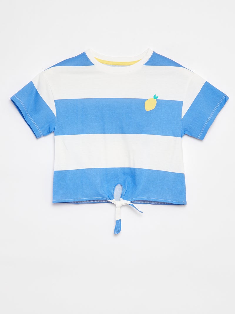 T-shirt estampada com atilho para atar na base AZUL - Kiabi