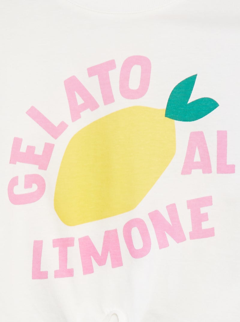 T-shirt estampada com atilho para atar na base BRANCO - Kiabi