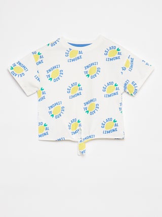 T-shirt estampada com atilho para atar na base