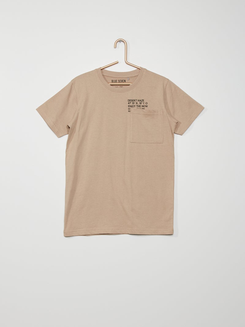 T-shirt estampada com bolso frontal bege - Kiabi