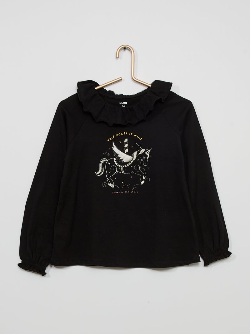 T-shirt estampada com cabeção PRETO - Kiabi