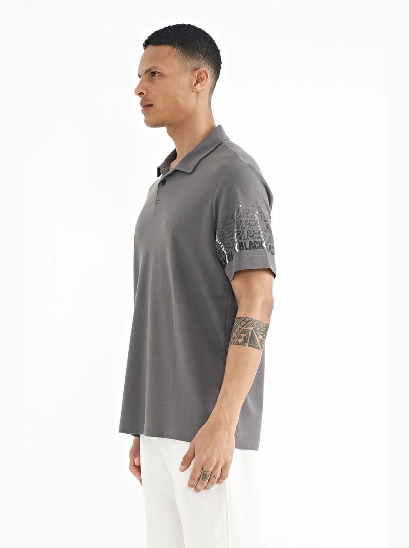 T-shirt estampada com gola polo tommy Cinza-preto - Kiabi