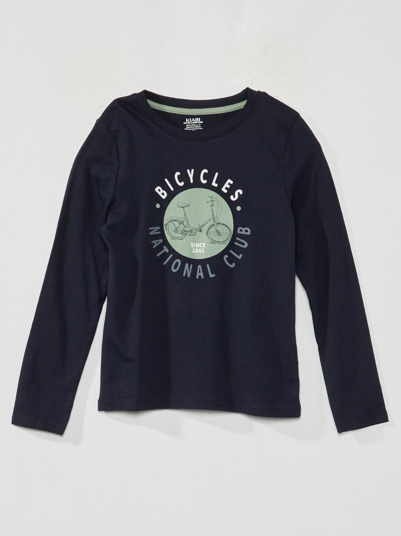 T-shirt estampada com gola redonda AZUL - Kiabi