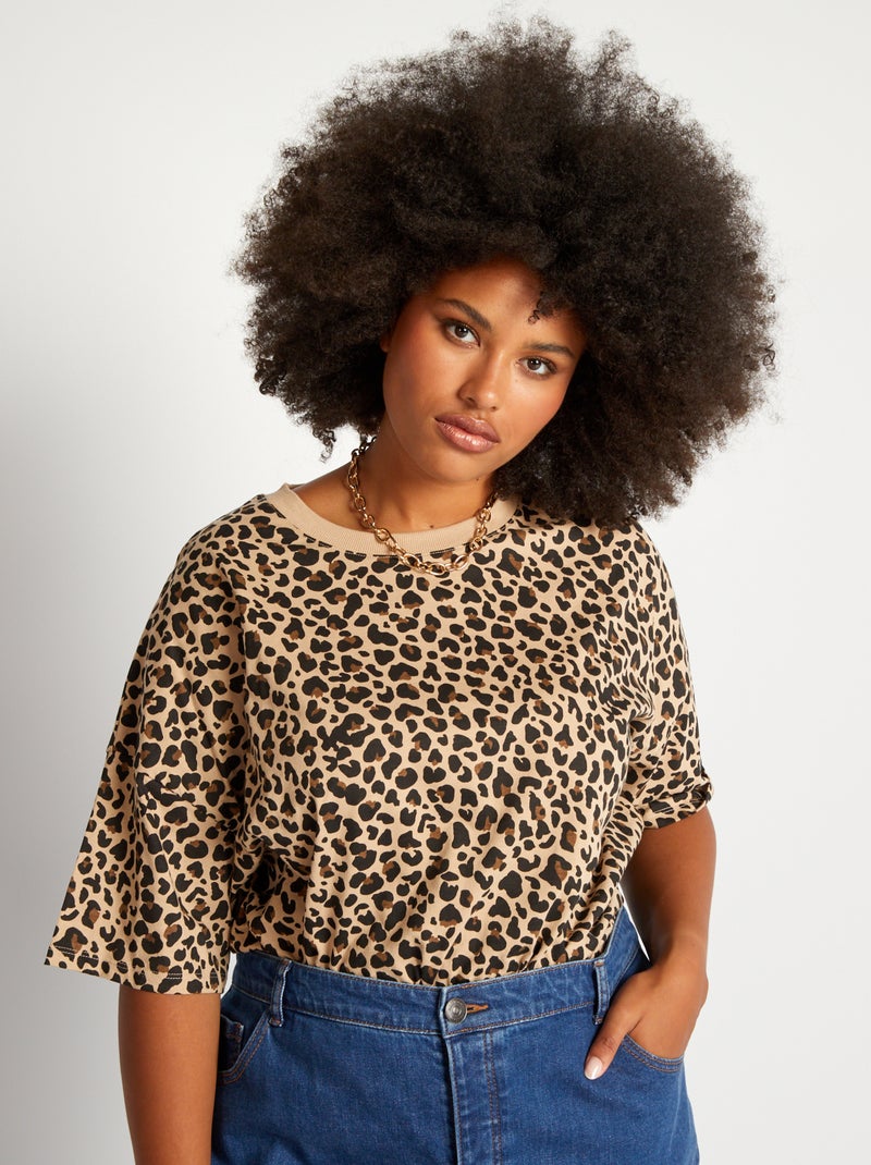 T-shirt estampada com gola redonda BEGE - Kiabi