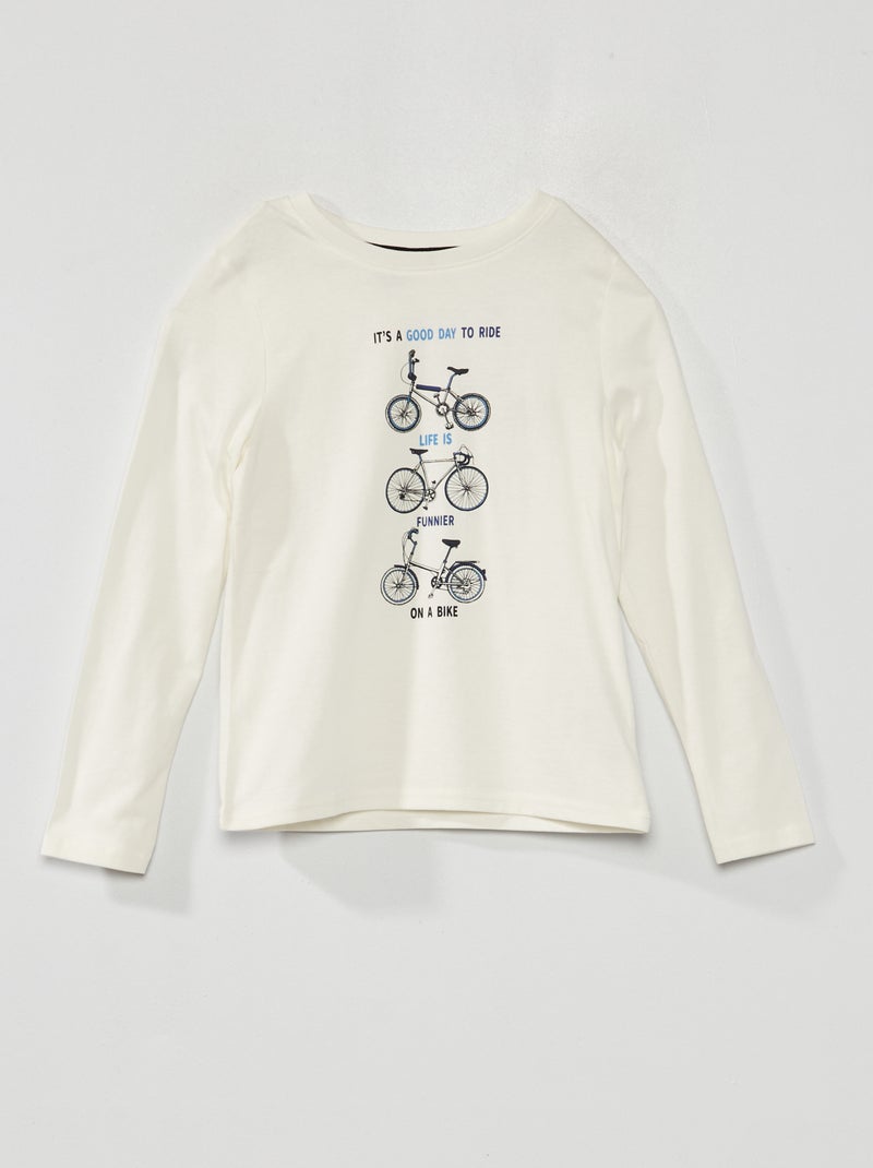 T-shirt estampada com gola redonda BRANCO - Kiabi