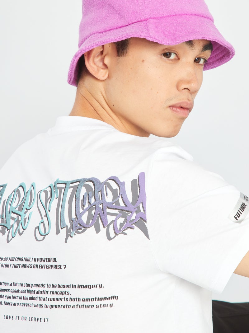T-shirt estampada com gola redonda Branco - Kiabi