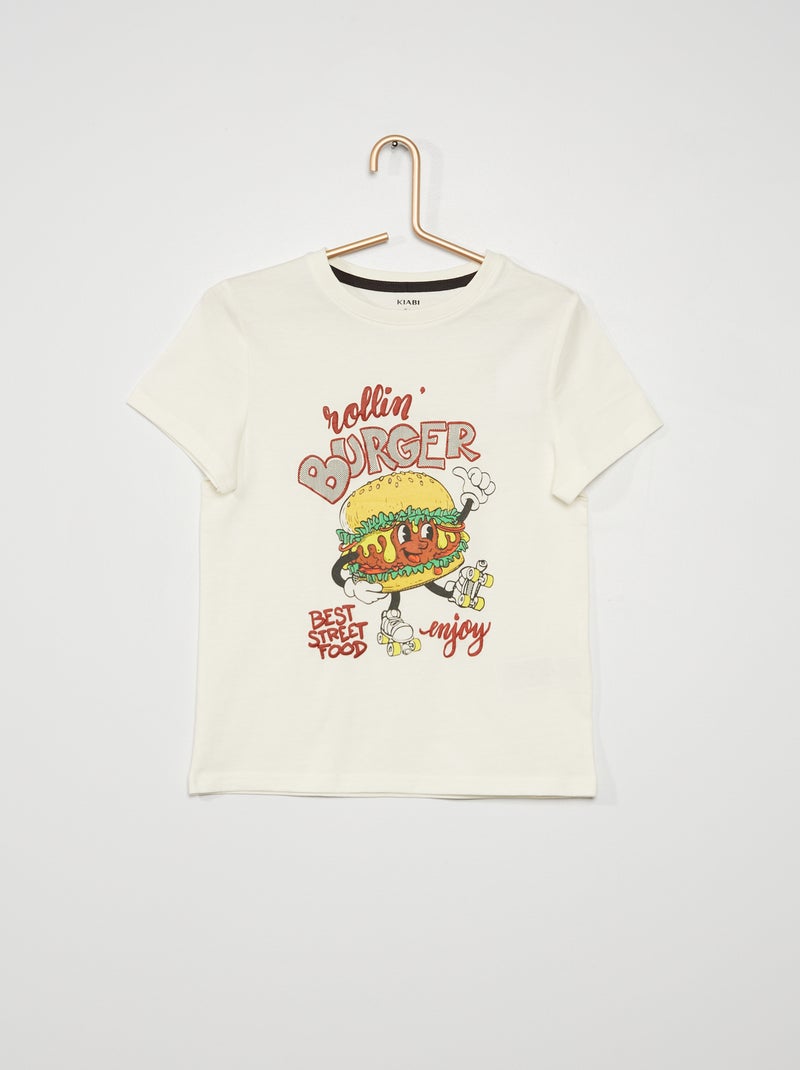 T-shirt estampada com gola redonda BRANCO - Kiabi