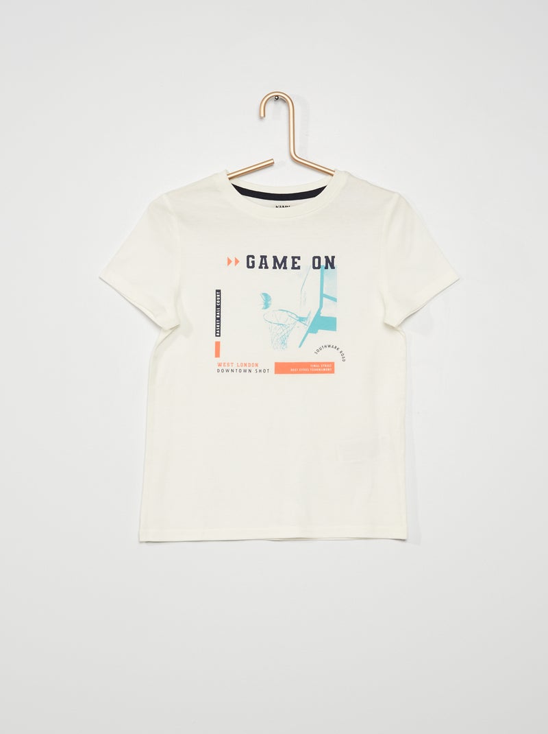 T-shirt estampada com gola redonda BRANCO - Kiabi