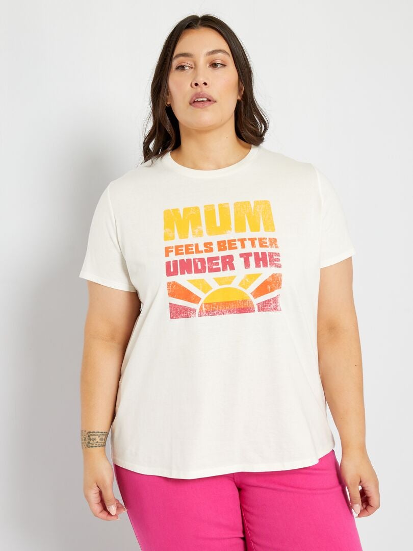 T-shirt estampada com gola redonda BRANCO - Kiabi