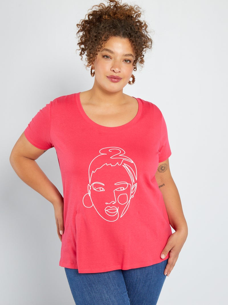 T-shirt estampada com gola redonda ROSA - Kiabi