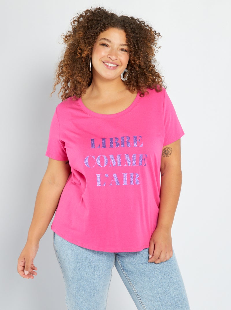 T-shirt estampada com gola redonda ROSA - Kiabi