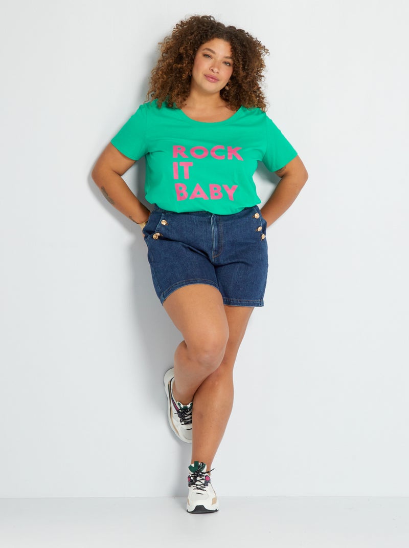 T-shirt estampada com gola redonda VERDE - Kiabi