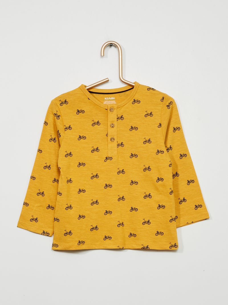 T-shirt estampada com gola tunisina AMARELO - Kiabi