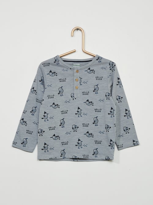 T-shirt estampada com gola tunisina - Kiabi